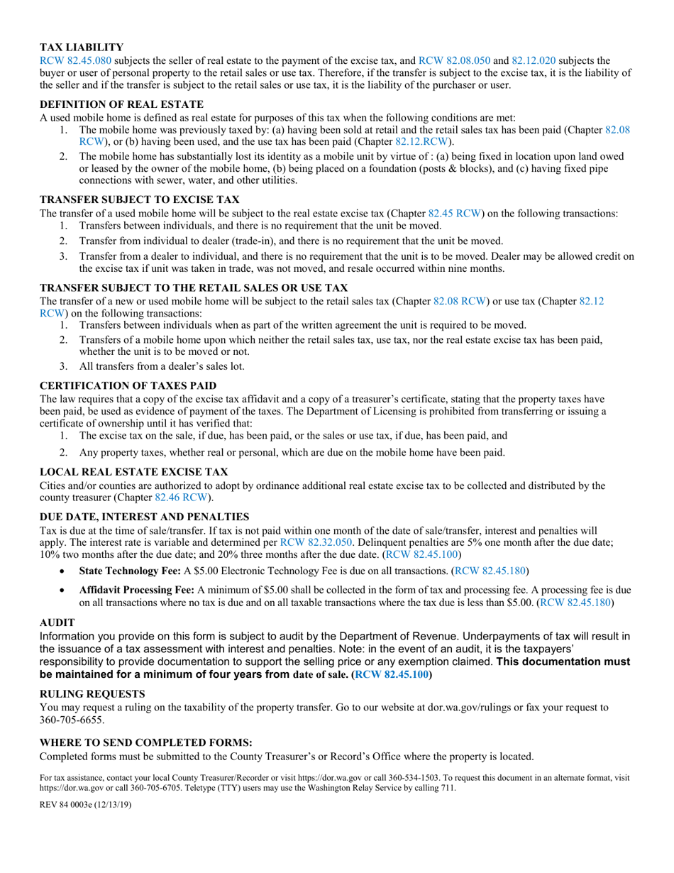 Form REV84 0003E Mobile Home Real Estate Excise Tax Affidavit - Washington, Page 6