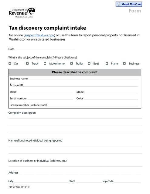 Form REV27 0009 Tax Discovery Complaint Intake - Washington
