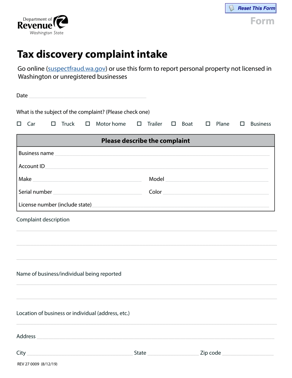 Form REV27 0009 Tax Discovery Complaint Intake - Washington, Page 1