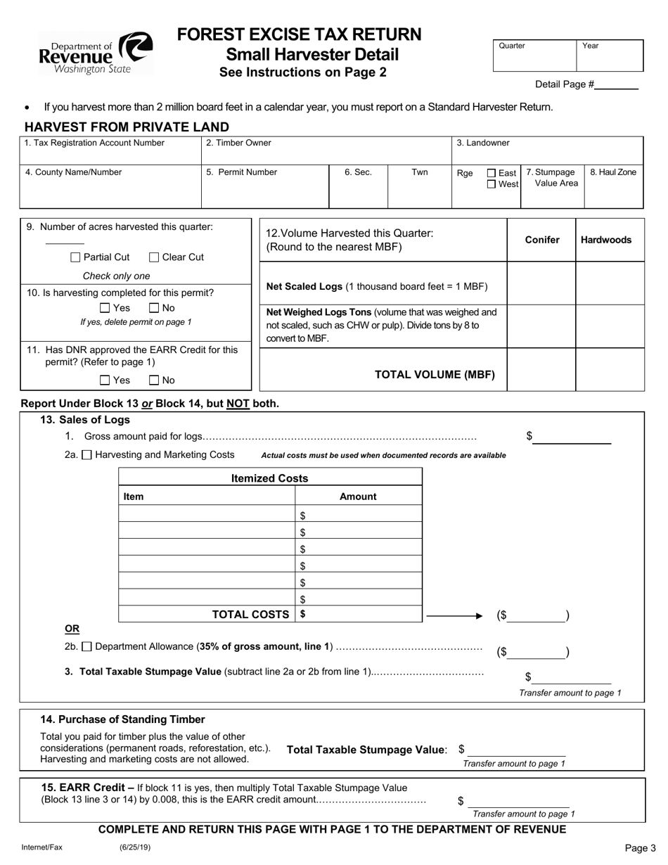 Small Harvester Forest Excise Tax Return - Washington, Page 3