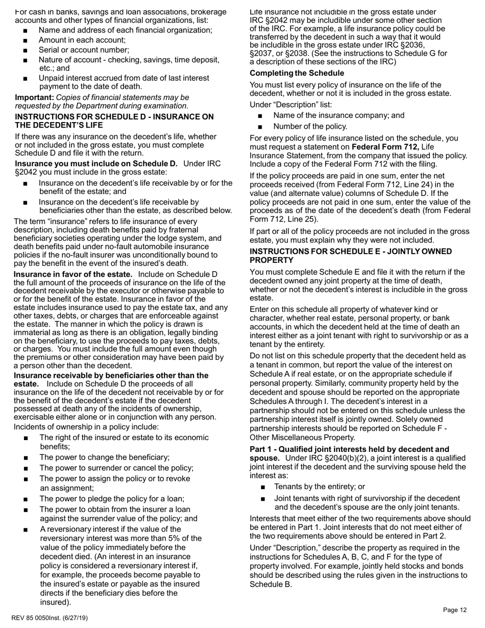 Instructions for Form REV85 0050 Estate and Transfer Tax Return - Washington, Page 12