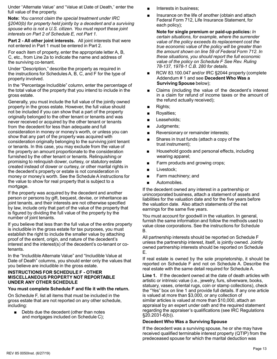 Instructions for Form REV85 0050 Estate and Transfer Tax Return - Washington, Page 13