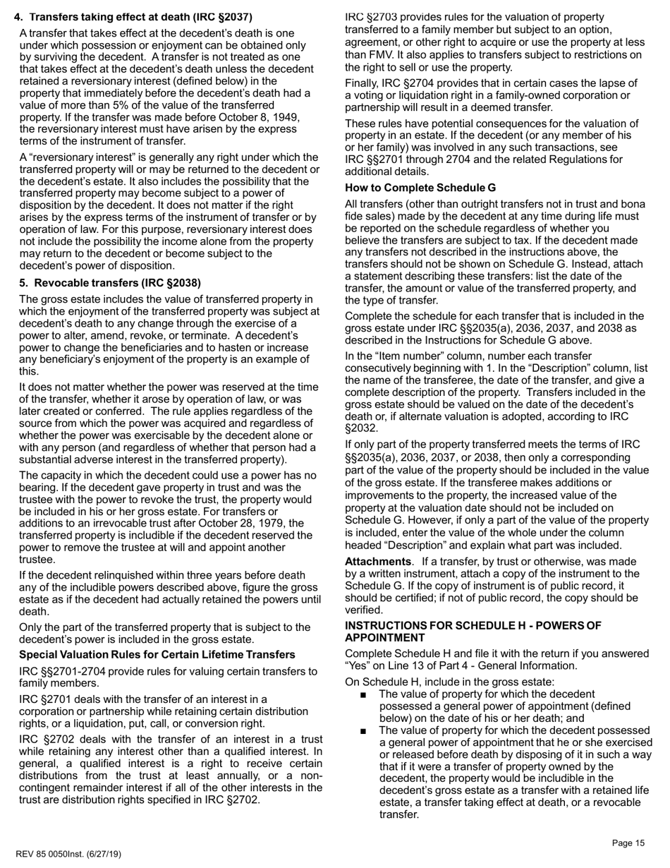 Instructions for Form REV85 0050 Estate and Transfer Tax Return - Washington, Page 15