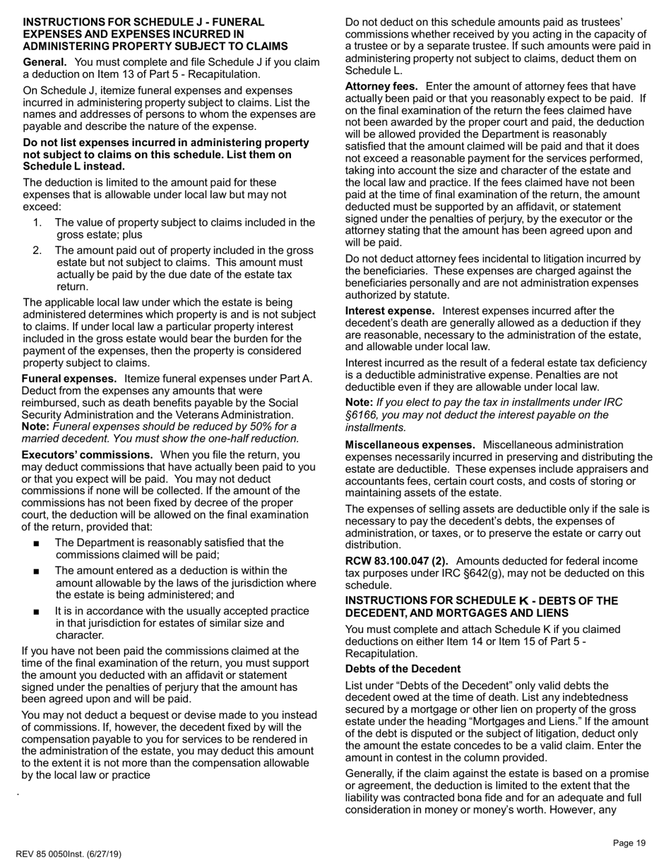 Instructions for Form REV85 0050 Estate and Transfer Tax Return - Washington, Page 19