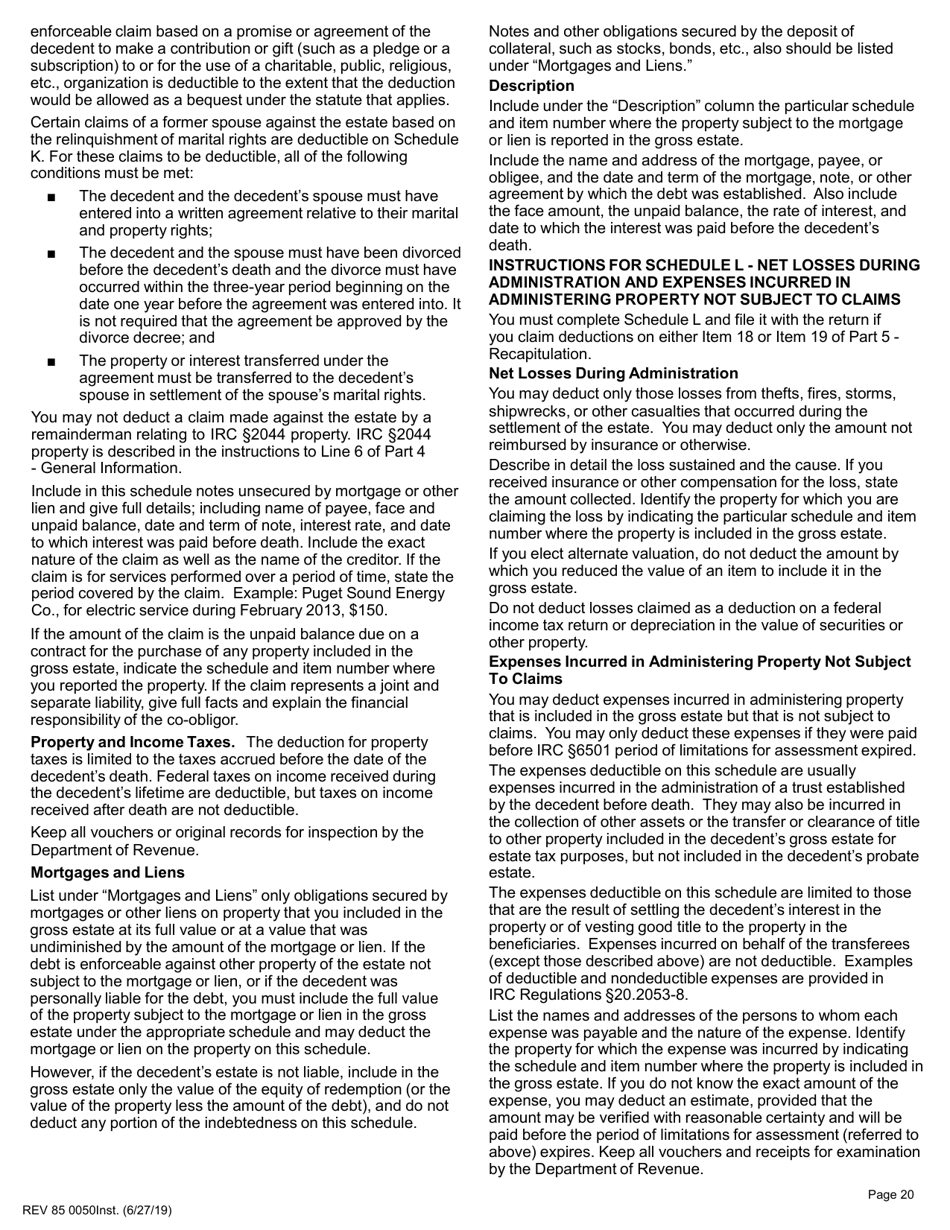 Instructions for Form REV85 0050 Estate and Transfer Tax Return - Washington, Page 20