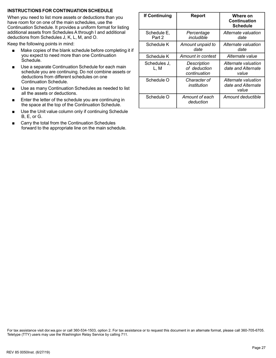 Instructions for Form REV85 0050 Estate and Transfer Tax Return - Washington, Page 27