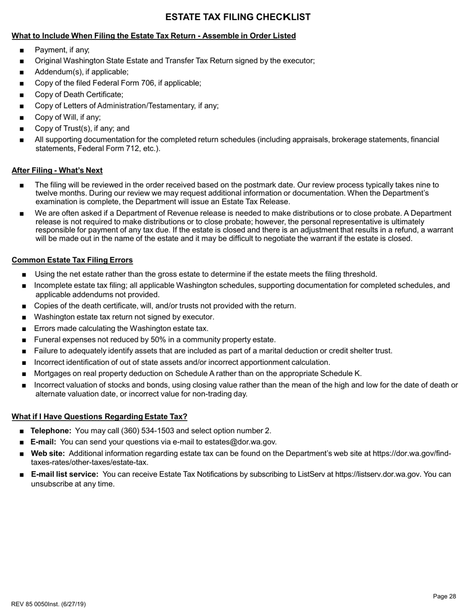 Instructions for Form REV85 0050 Estate and Transfer Tax Return - Washington, Page 28