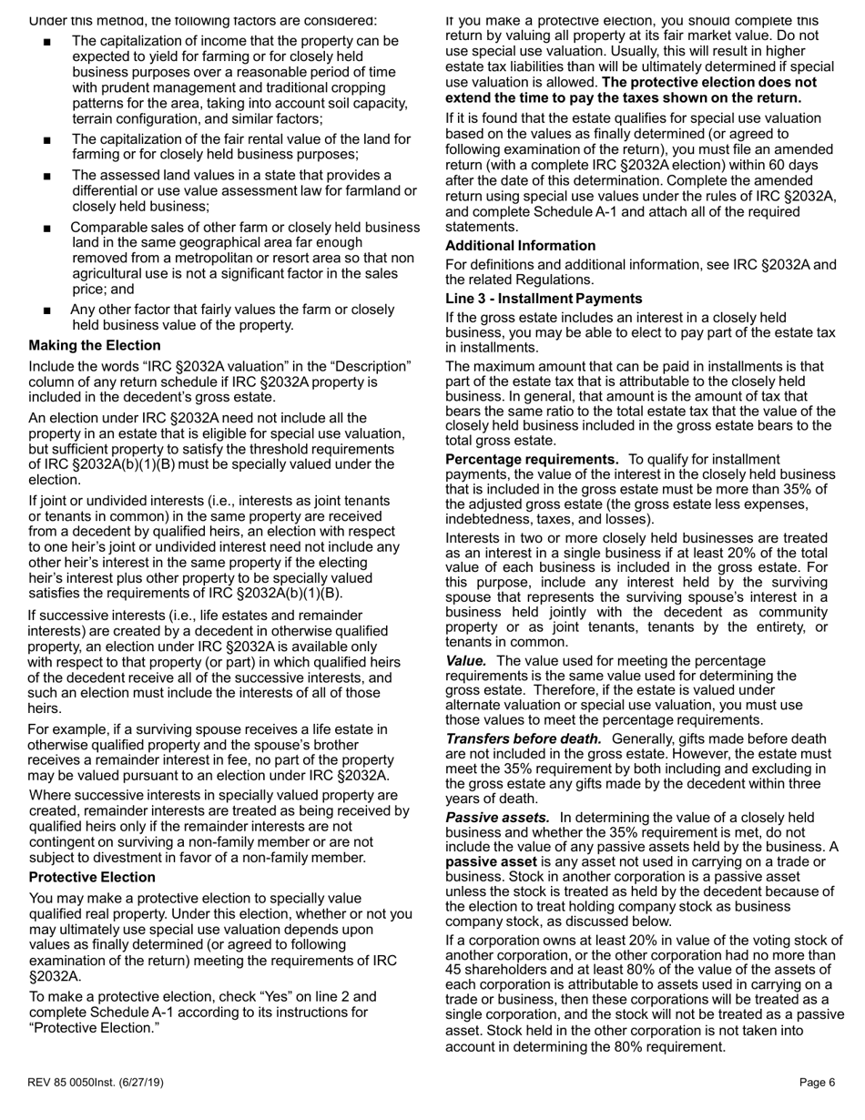 Instructions for Form REV85 0050 Estate and Transfer Tax Return - Washington, Page 6