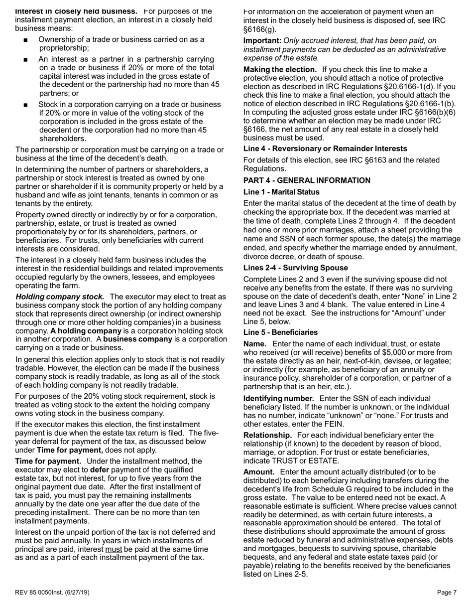 Instructions for Form REV85 0050 Estate and Transfer Tax Return - Washington, Page 7