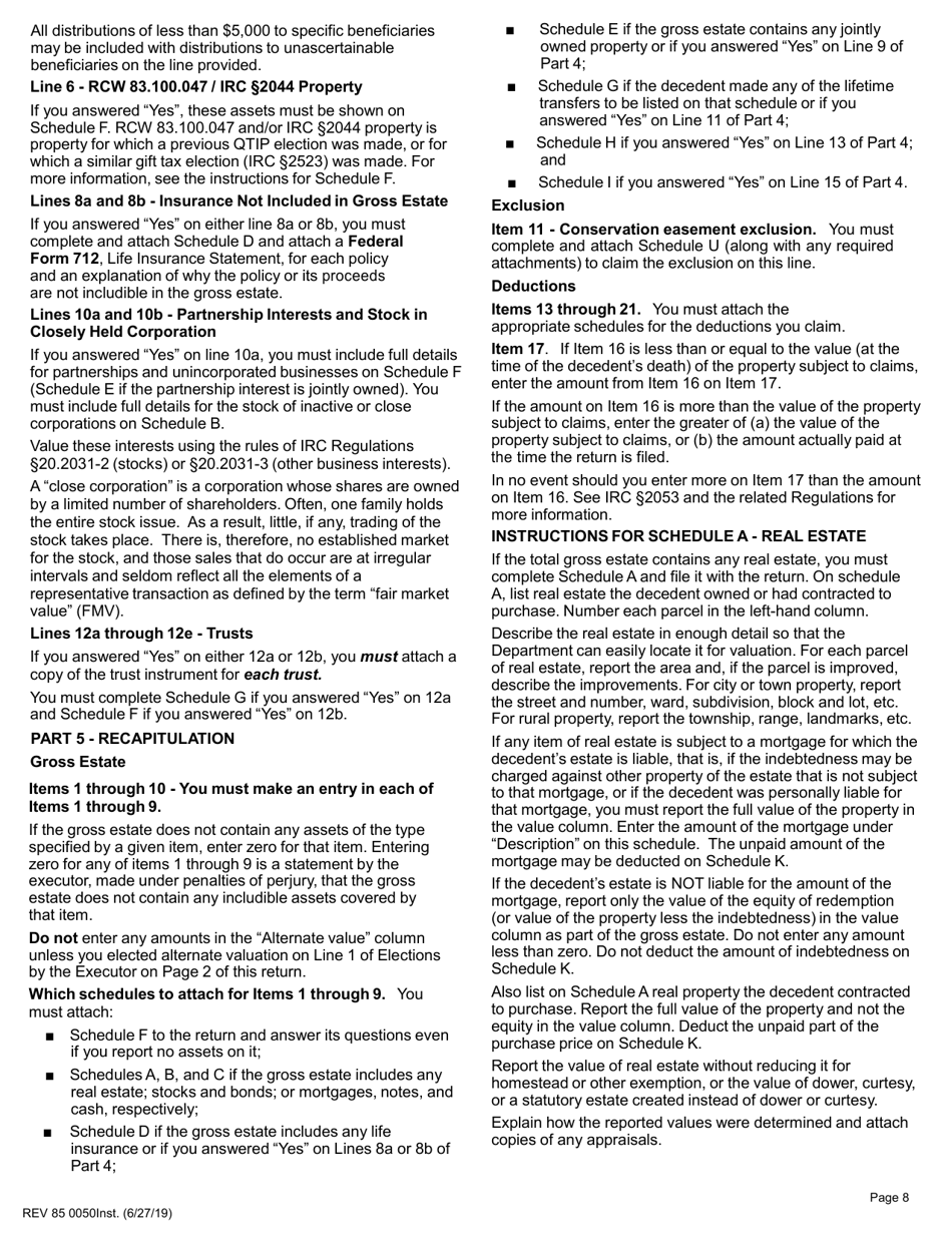 Instructions for Form REV85 0050 Estate and Transfer Tax Return - Washington, Page 8
