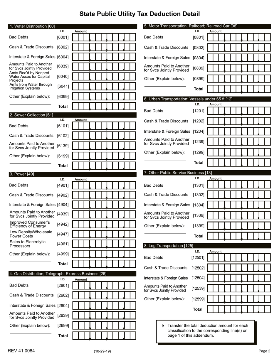 Form REV41 0084 State Public Utility Tax Addendum - Washington, Page 2