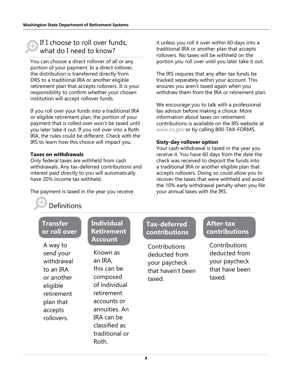 Form DRS MS287 Request for Refund of Retirement Contributions - Washington, Page 4