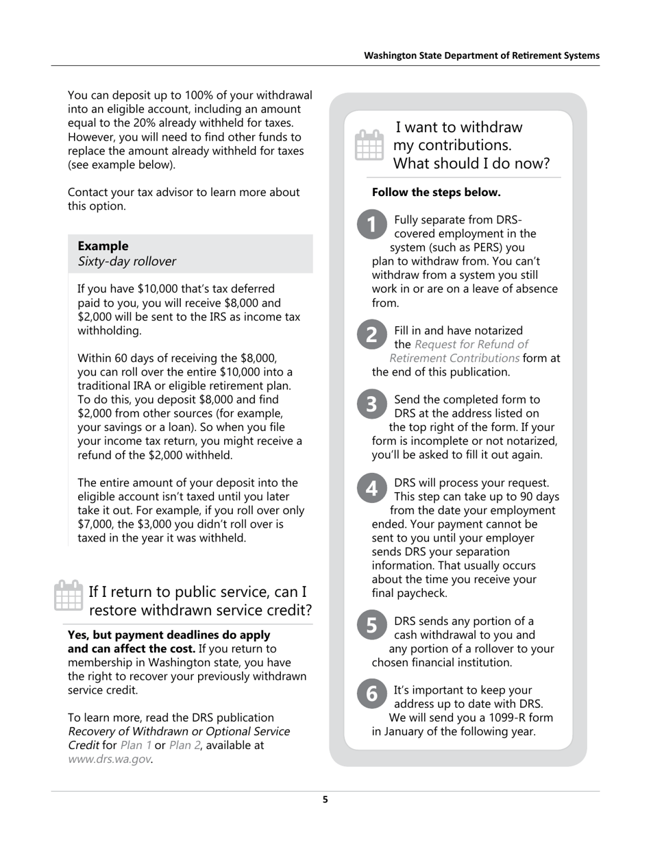 Form DRS MS287 Request for Refund of Retirement Contributions - Washington, Page 5