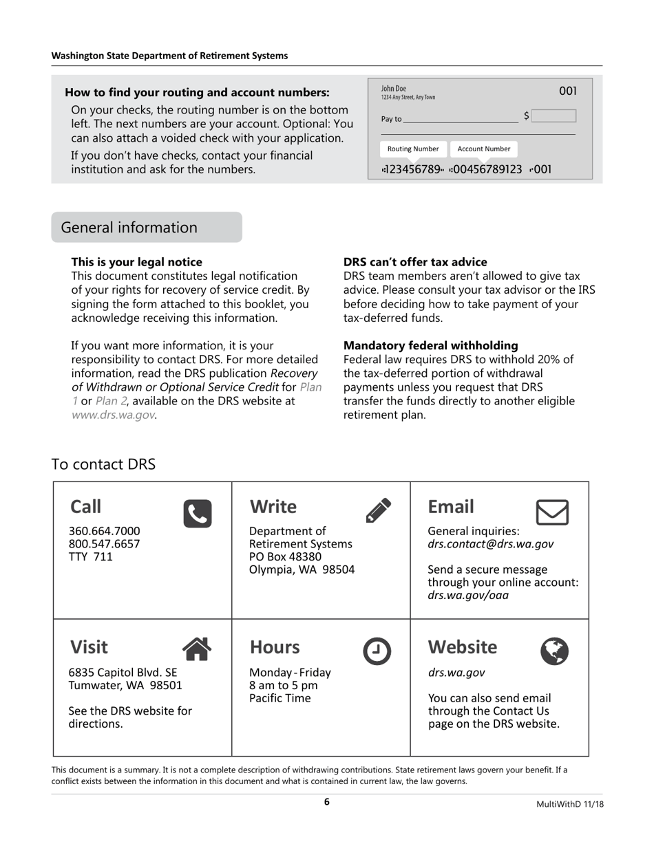 Form DRS MS287 Request for Refund of Retirement Contributions - Washington, Page 6