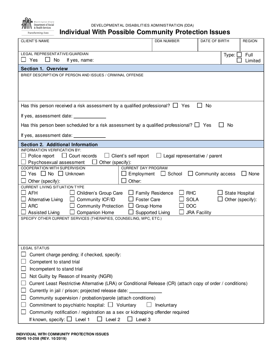 DSHS Form 10258 Download Printable PDF or Fill Online Individual With
