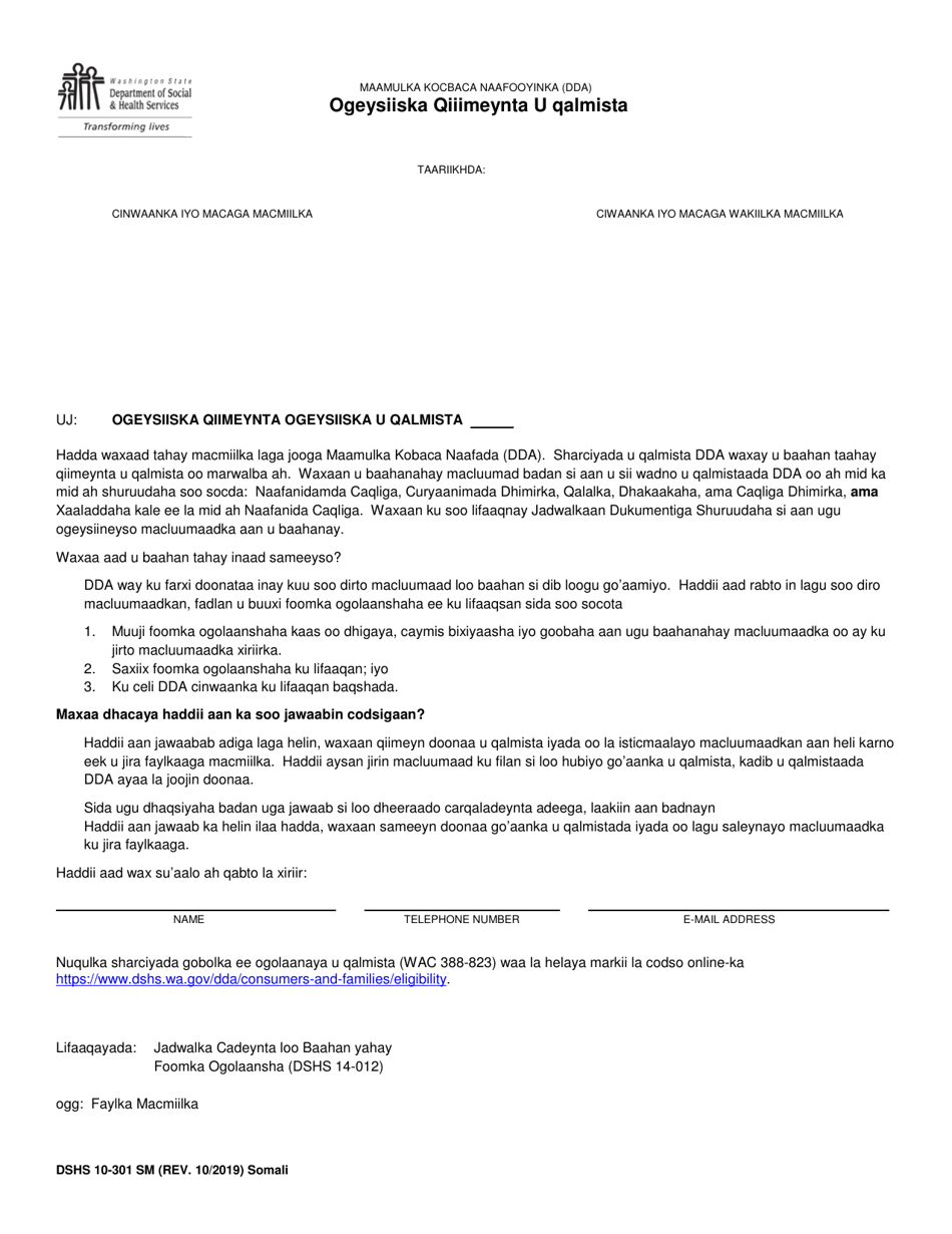 DSHS Form 10-301 Notification of Eligibility Review - Washington (Somali), Page 1