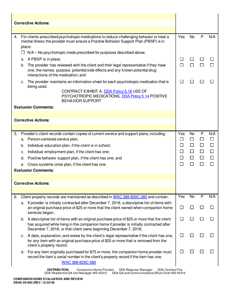 DSHS Form 09-995 Companion Home Evaluation and Review - Washington, Page 10