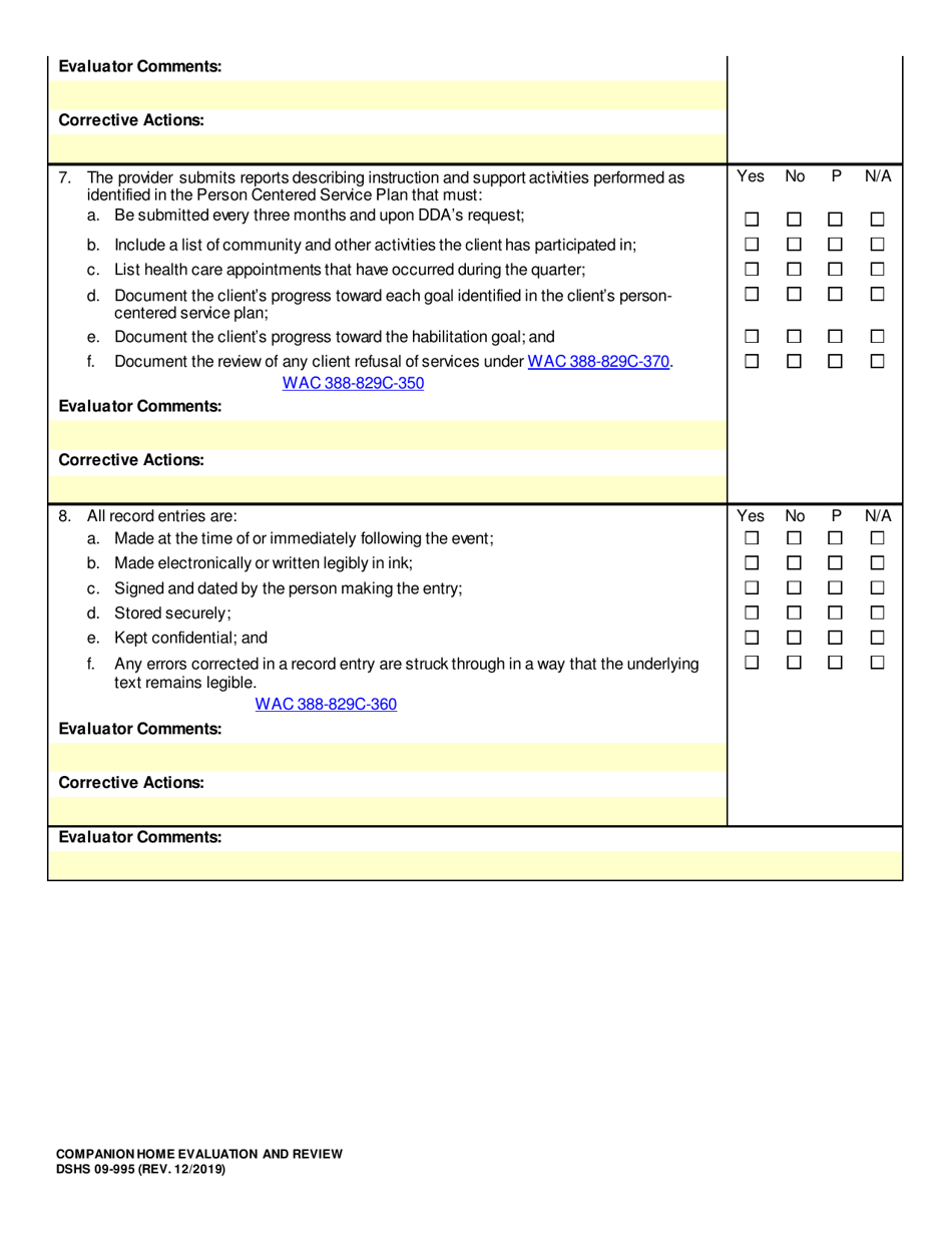 DSHS Form 09-995 Companion Home Evaluation and Review - Washington, Page 11