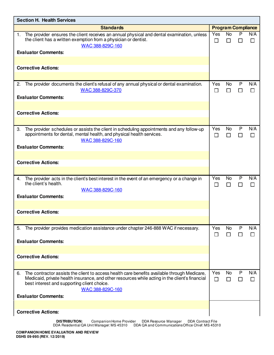 DSHS Form 09-995 Companion Home Evaluation and Review - Washington, Page 13