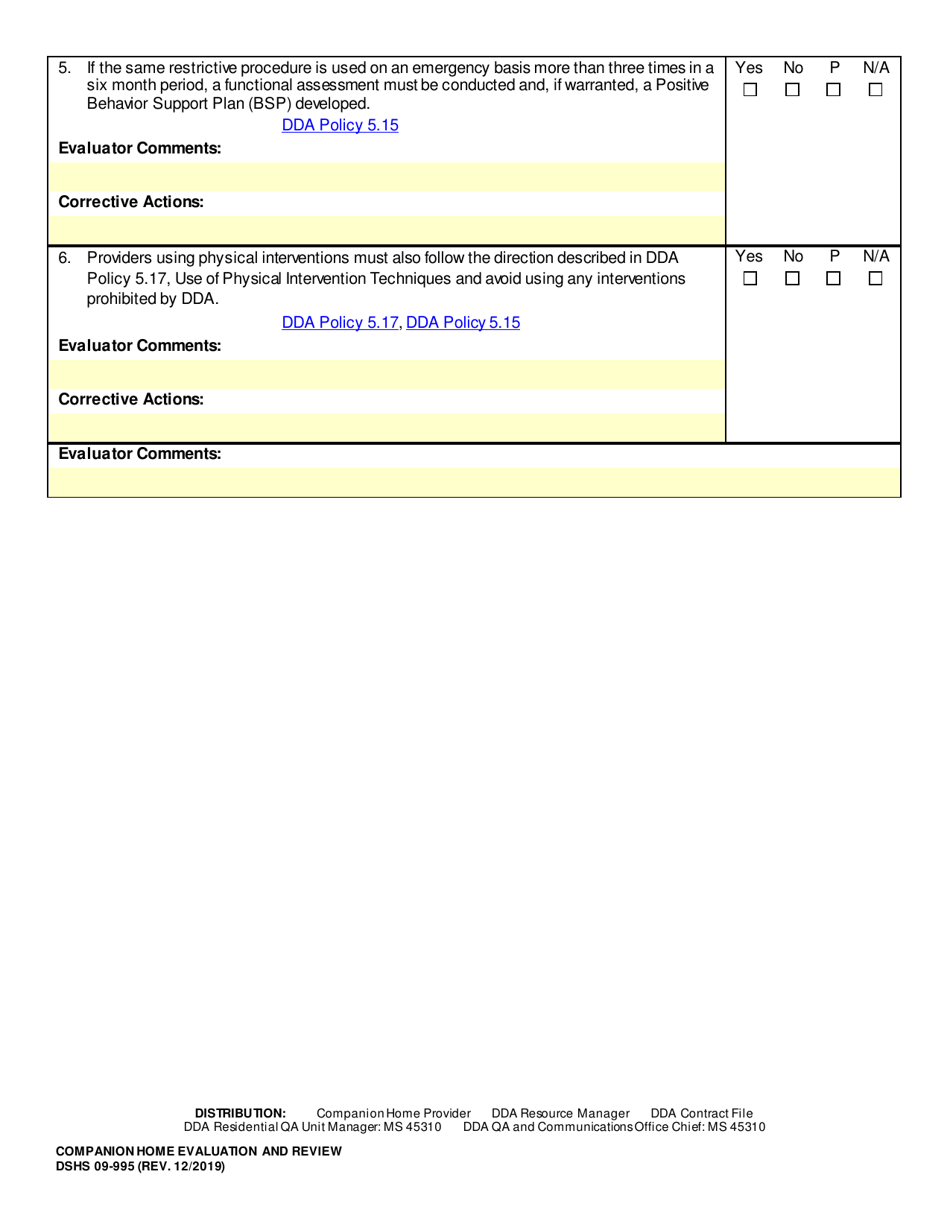 DSHS Form 09-995 Companion Home Evaluation and Review - Washington, Page 16