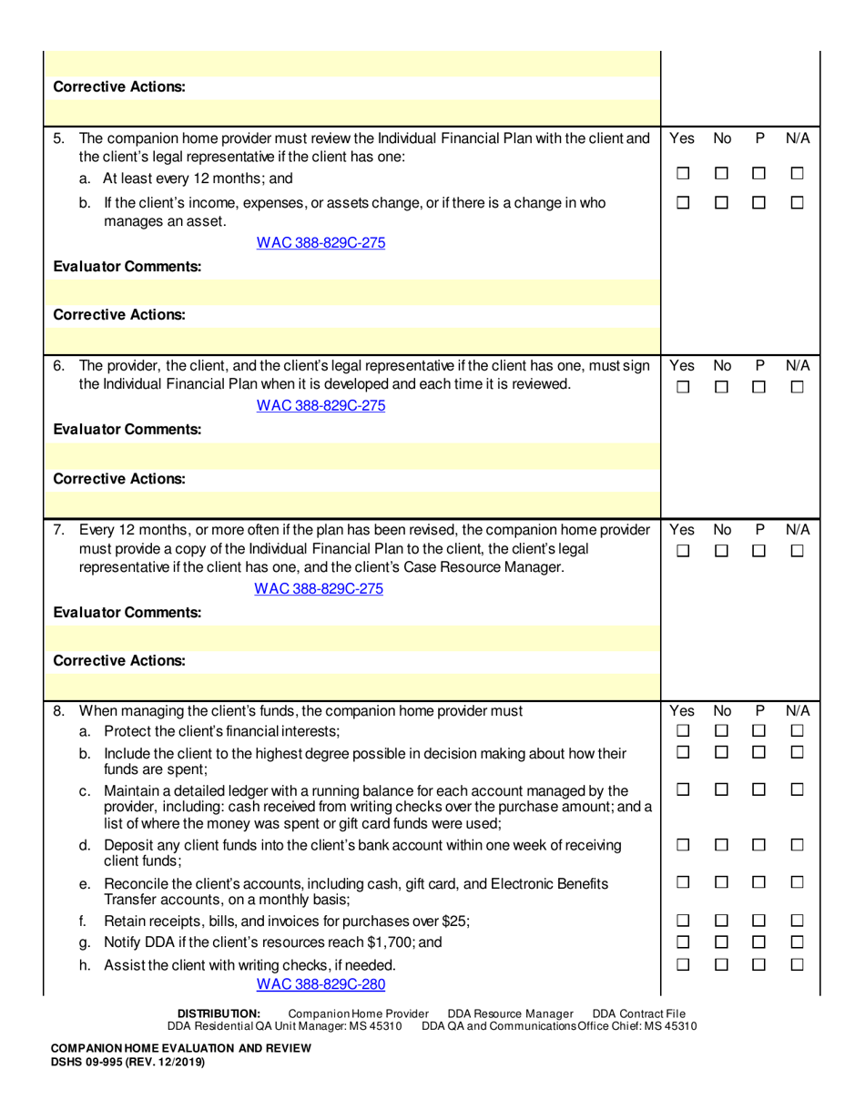 DSHS Form 09-995 Companion Home Evaluation and Review - Washington, Page 18