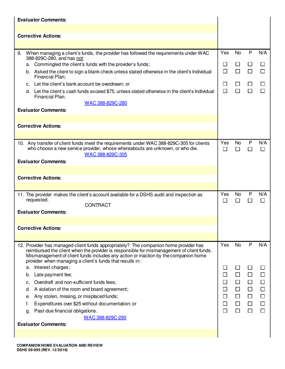 DSHS Form 09-995 Companion Home Evaluation and Review - Washington, Page 19