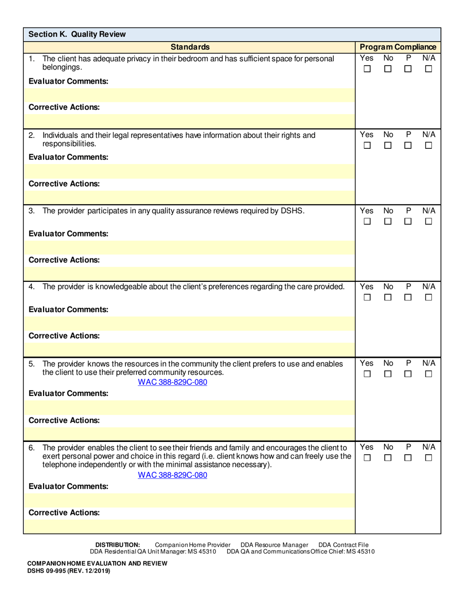 DSHS Form 09-995 Companion Home Evaluation and Review - Washington, Page 22