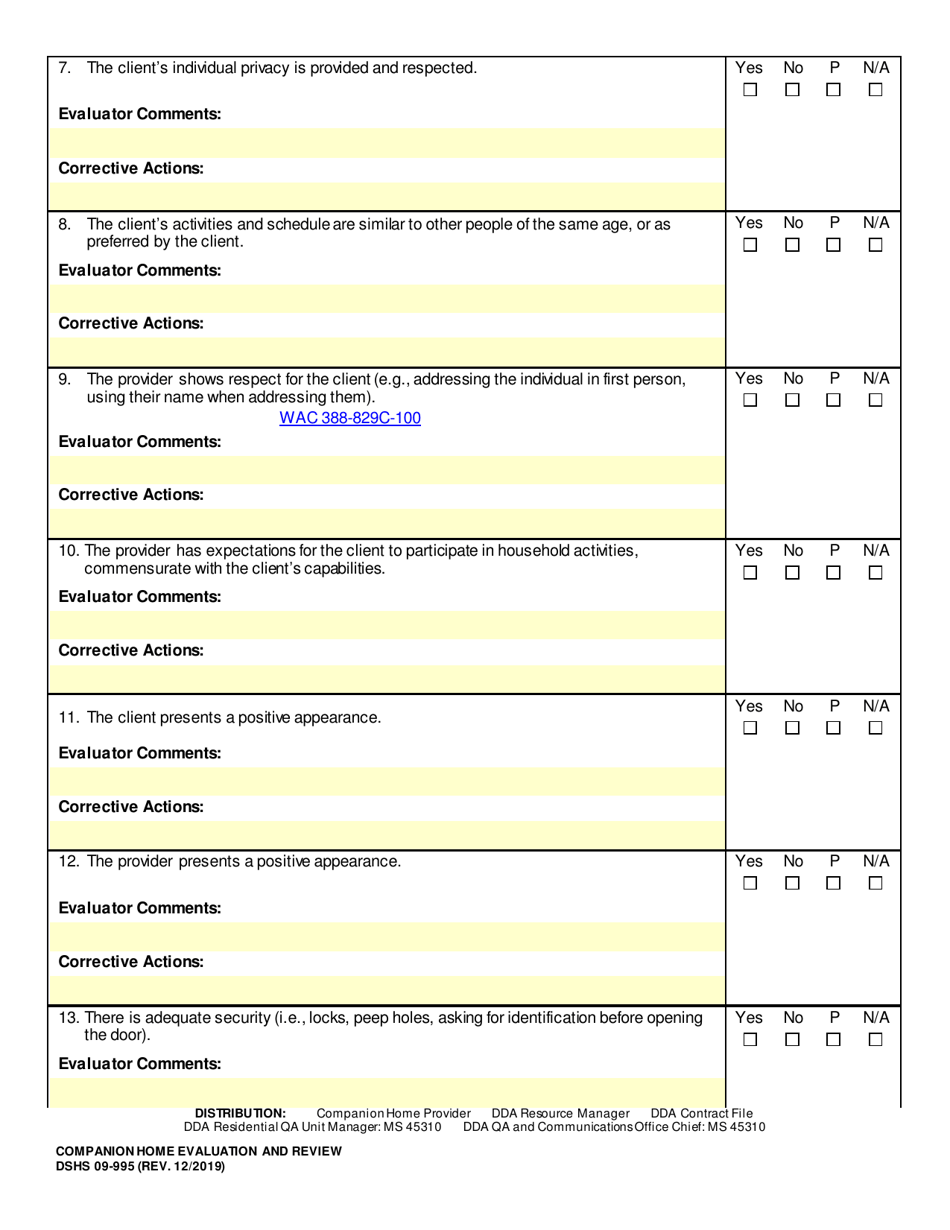 DSHS Form 09-995 Companion Home Evaluation and Review - Washington, Page 23