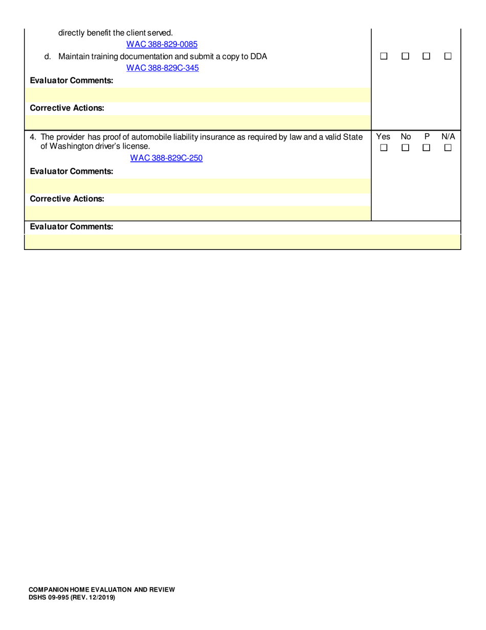 DSHS Form 09-995 Companion Home Evaluation and Review - Washington, Page 3