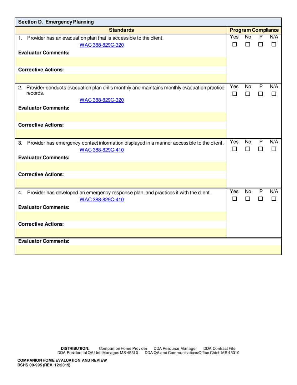 DSHS Form 09-995 Companion Home Evaluation and Review - Washington, Page 7