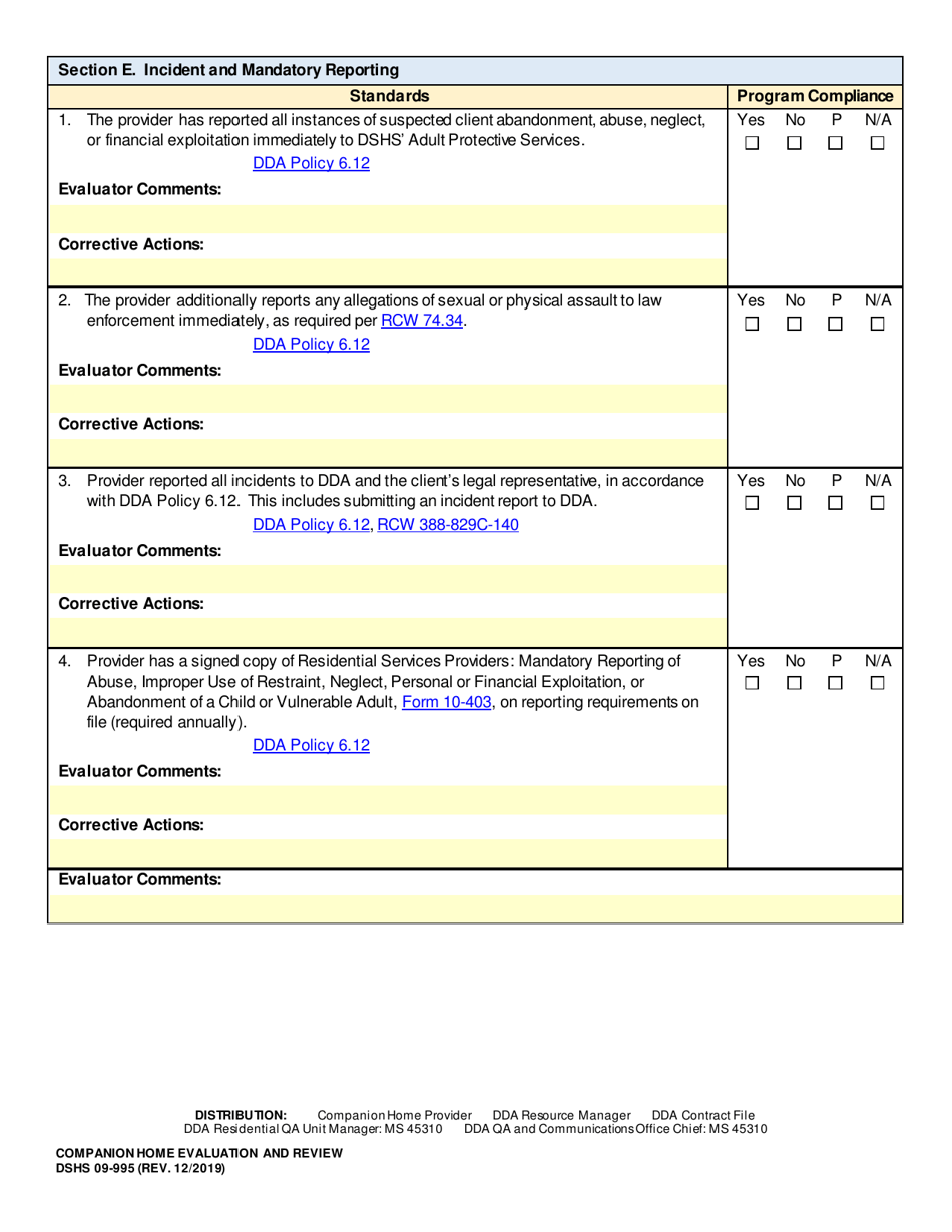 DSHS Form 09-995 Companion Home Evaluation and Review - Washington, Page 8