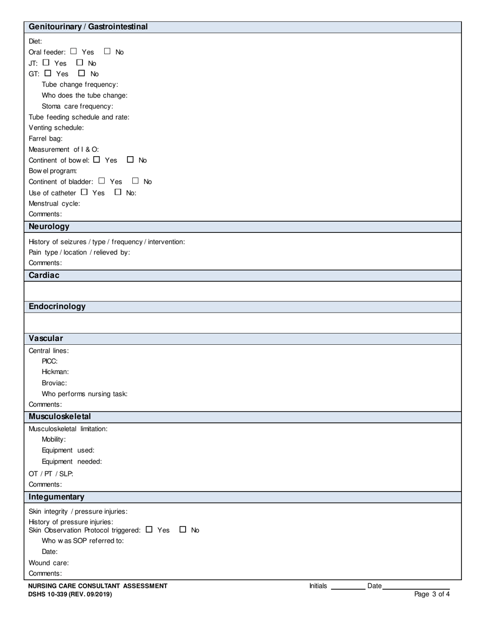 DSHS Form 10-339 Nursing Care Consultant Assessment - Washington, Page 3
