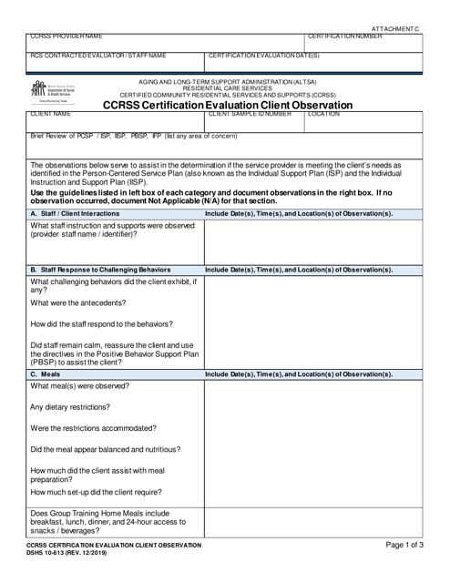 DSHS Form 10-613 Attachment C  Printable Pdf