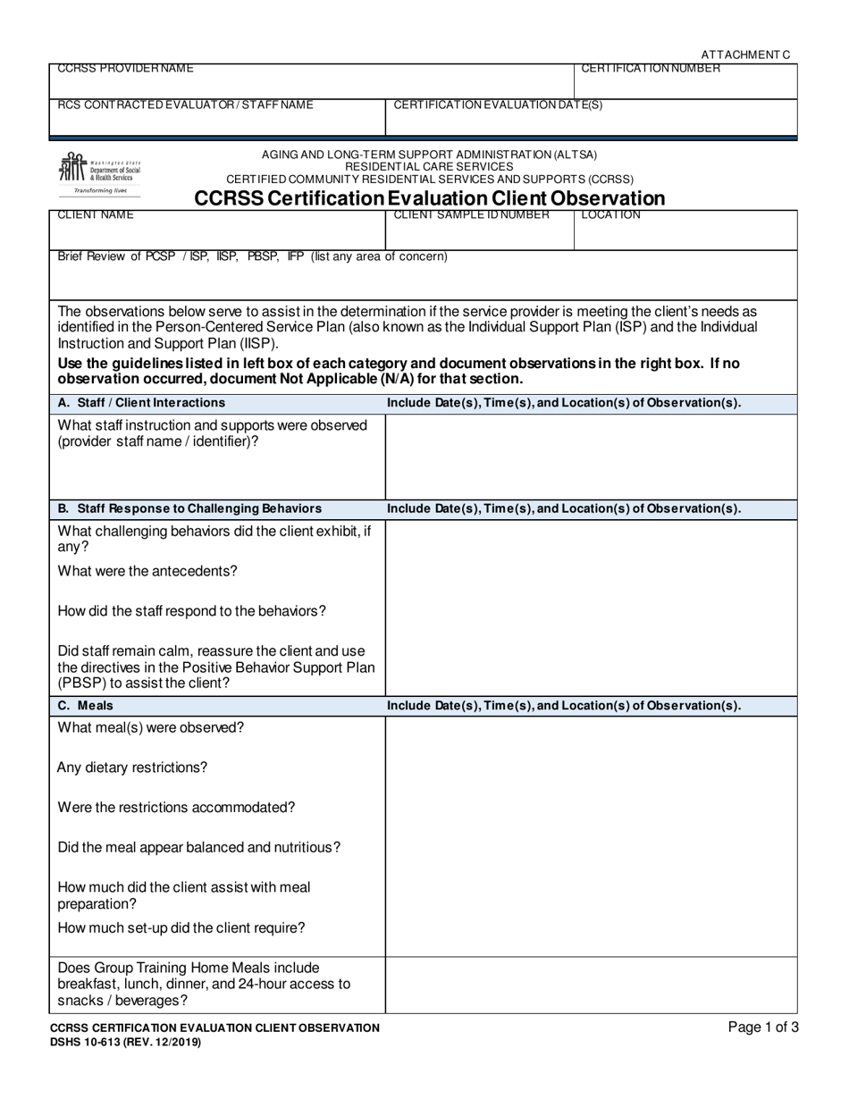 DSHS Form 10-613 Attachment C Ccrss Certification Evaluation Client Observation - Washington, Page 1