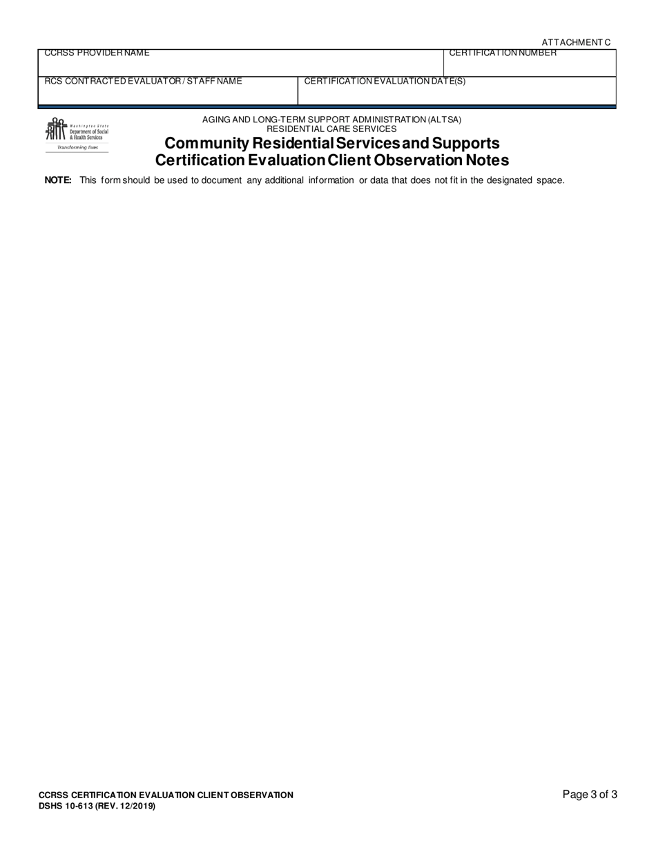 DSHS Form 10-613 Attachment C Ccrss Certification Evaluation Client Observation - Washington, Page 3