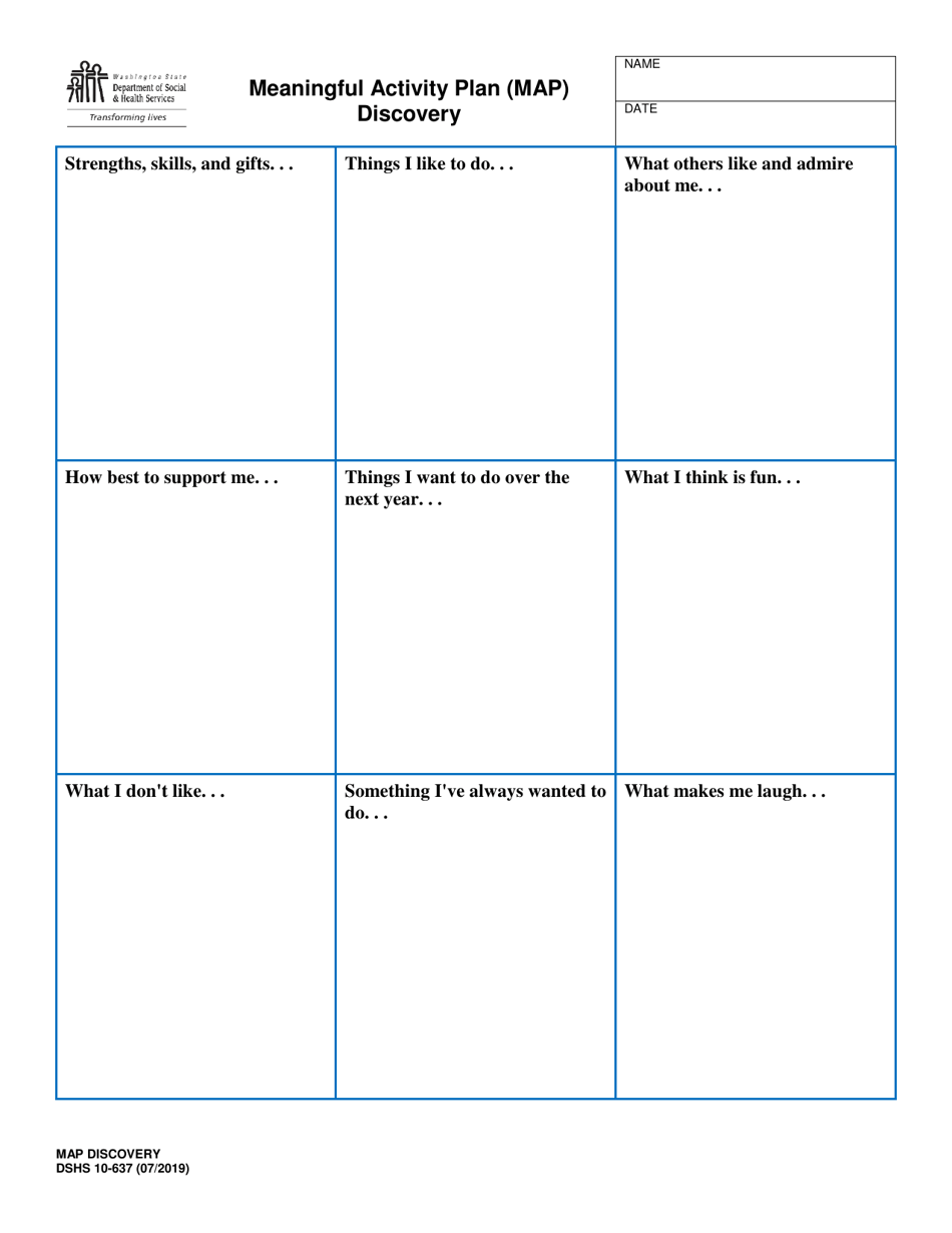 DSHS Form 10-637 Meaningful Activity Plan (Map) Discovery - Washington, Page 1