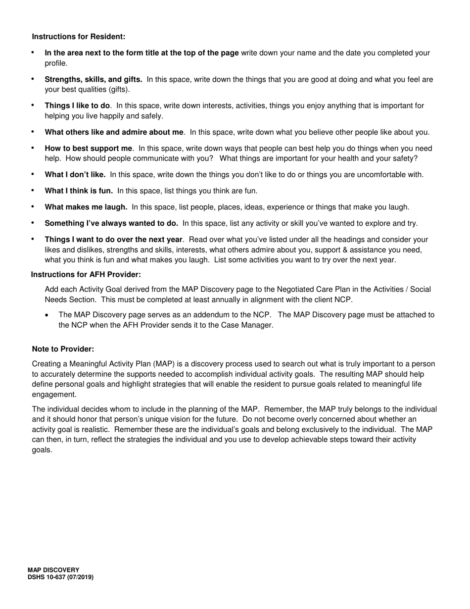 DSHS Form 10-637 Meaningful Activity Plan (Map) Discovery - Washington, Page 2
