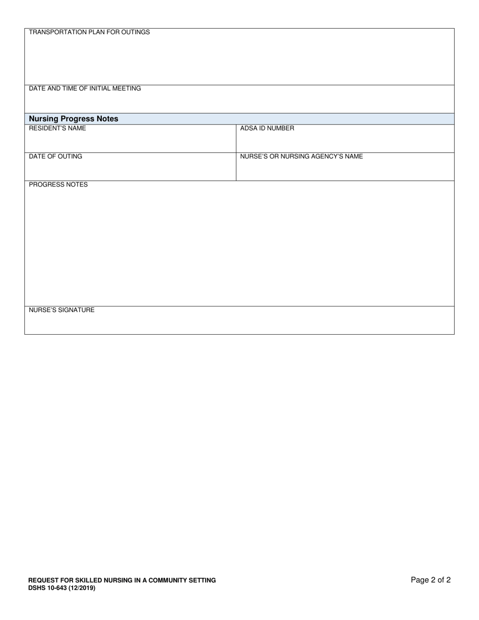 DSHS Form 10-643 Request for Skilled Nursing in a Community Setting (Pre-admission Screening and Resident Review) - Washington, Page 2