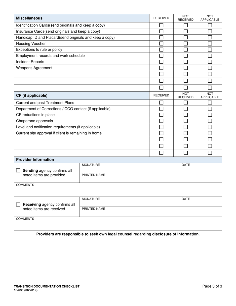 DSHS Form 10-635 Residential Transition Exchange of Information - Washington, Page 3