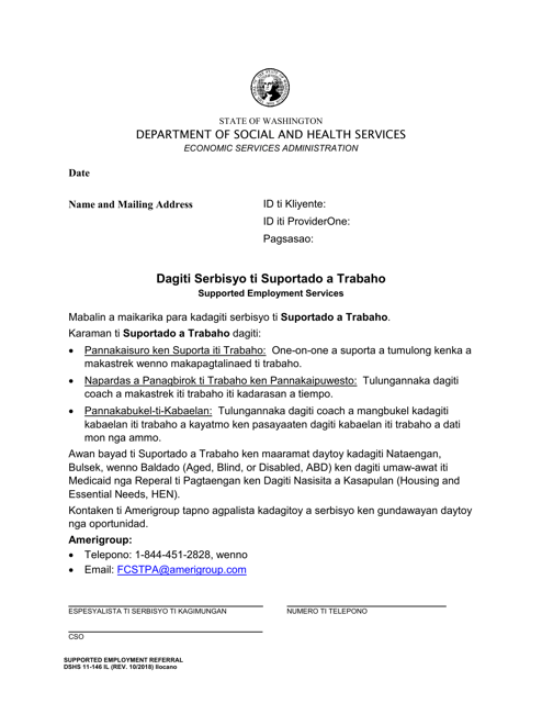 DSHS Form 11-146 Supported Employment Referral - Washington (Ilocano)