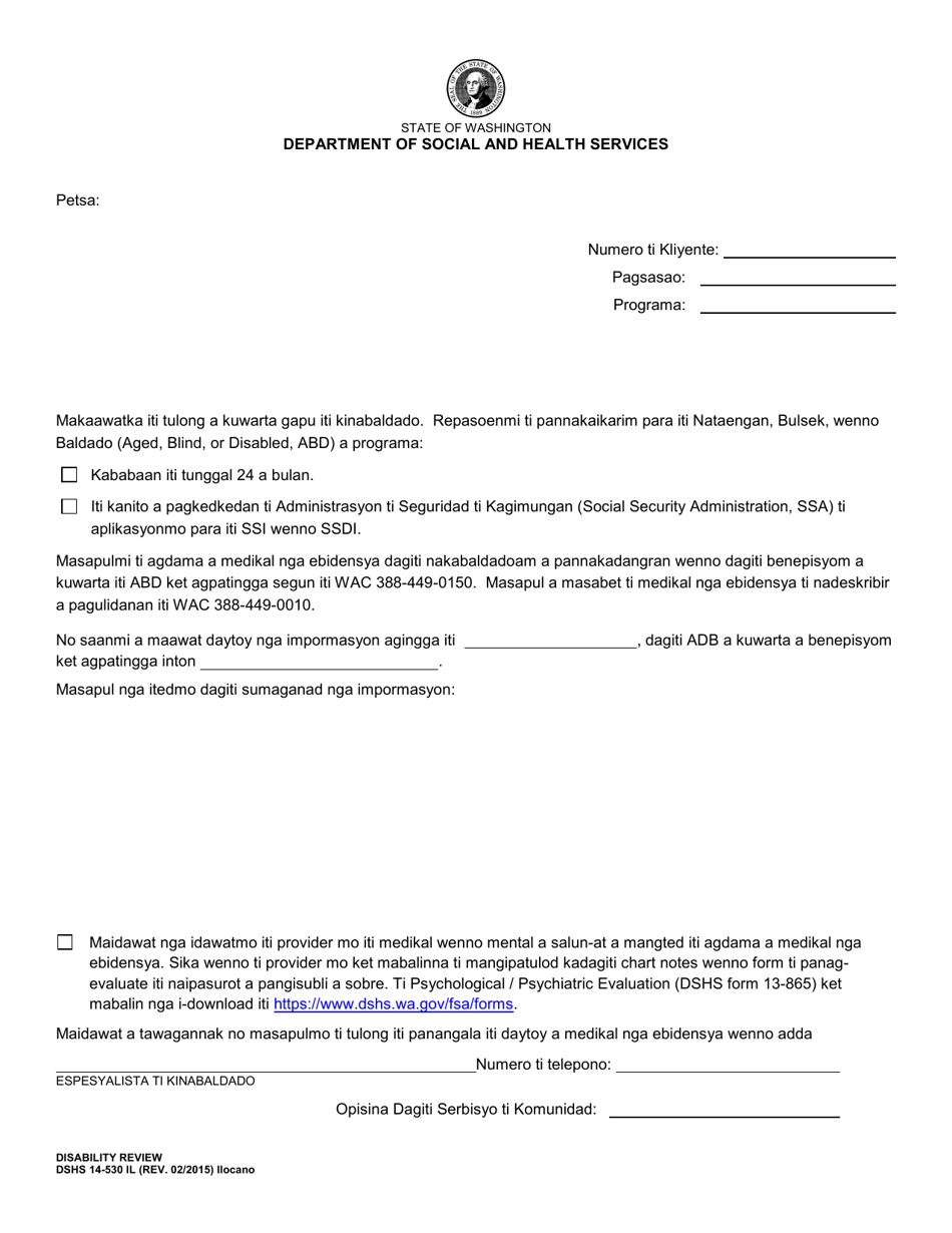 DSHS Form 14-530 Disability Review - Washington (Ilocano), Page 1