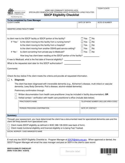DSHS Form 14-534  Printable Pdf