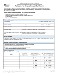 DSHS Form 14-543 Application for Renewal Program Certification (Domestic Violence Intervention Treatment) - Washington