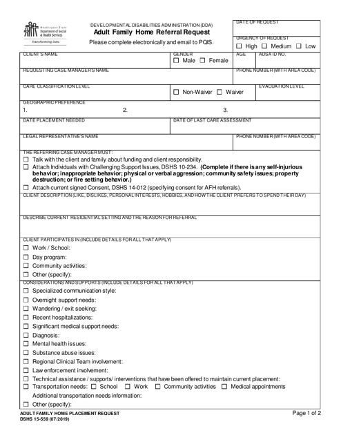 DSHS Form 15-559  Printable Pdf