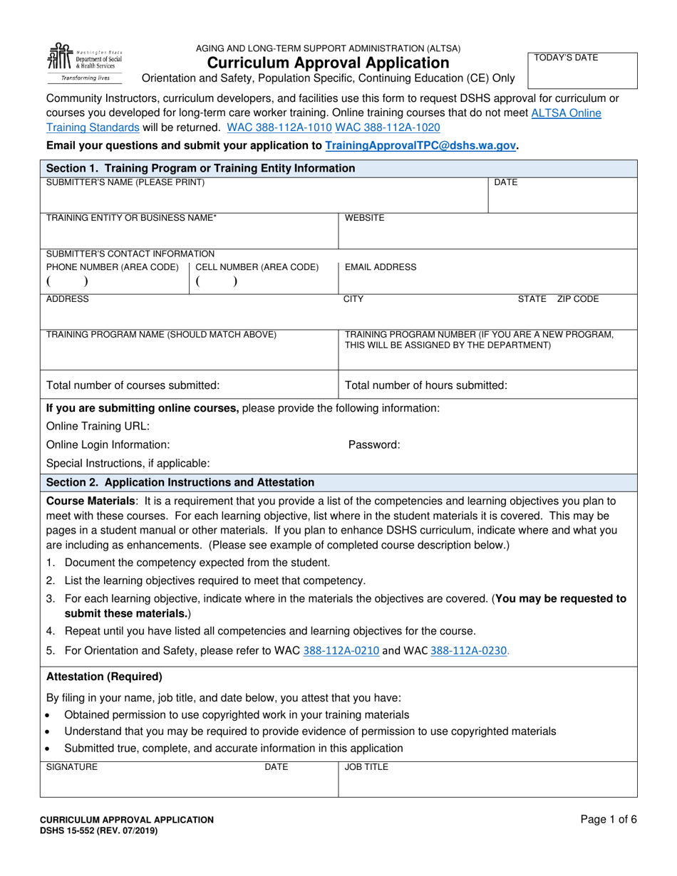 DSHS Form 15-552 - Fill Out, Sign Online and Download Printable PDF ...