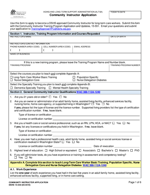 DSHS Form 15-550  Printable Pdf