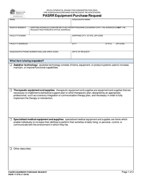 DSHS Form 17-278  Printable Pdf