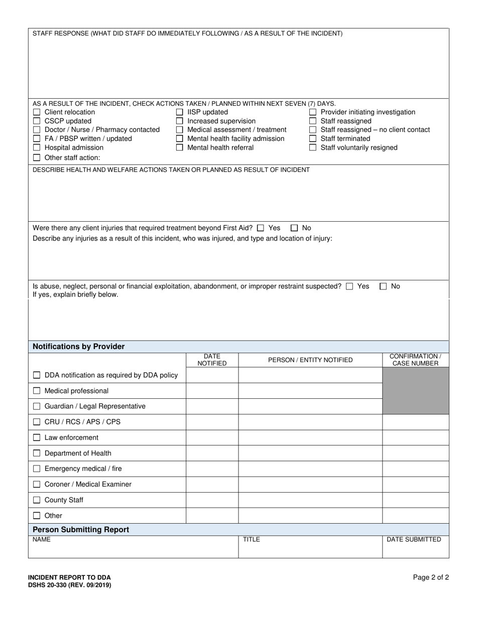 DSHS Form 20-330 Download Printable PDF or Fill Online Incident Report ...