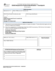 Document preview: DSHS Form 27-182 Dshs Request for Positive Identification - Thumbprint - Washington