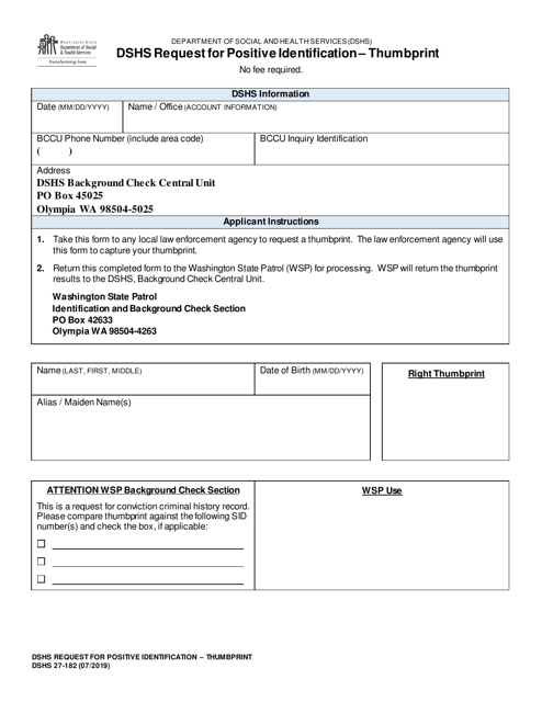 DSHS Form 27-182  Printable Pdf